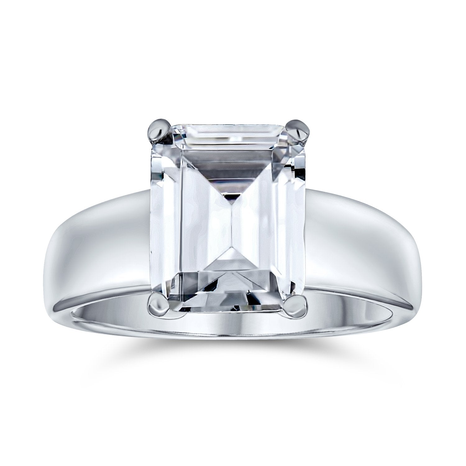 3CT Solitaire Radiant Emerald Cut CZ Engagement Ring Sterling Silver - Joyeria Lady