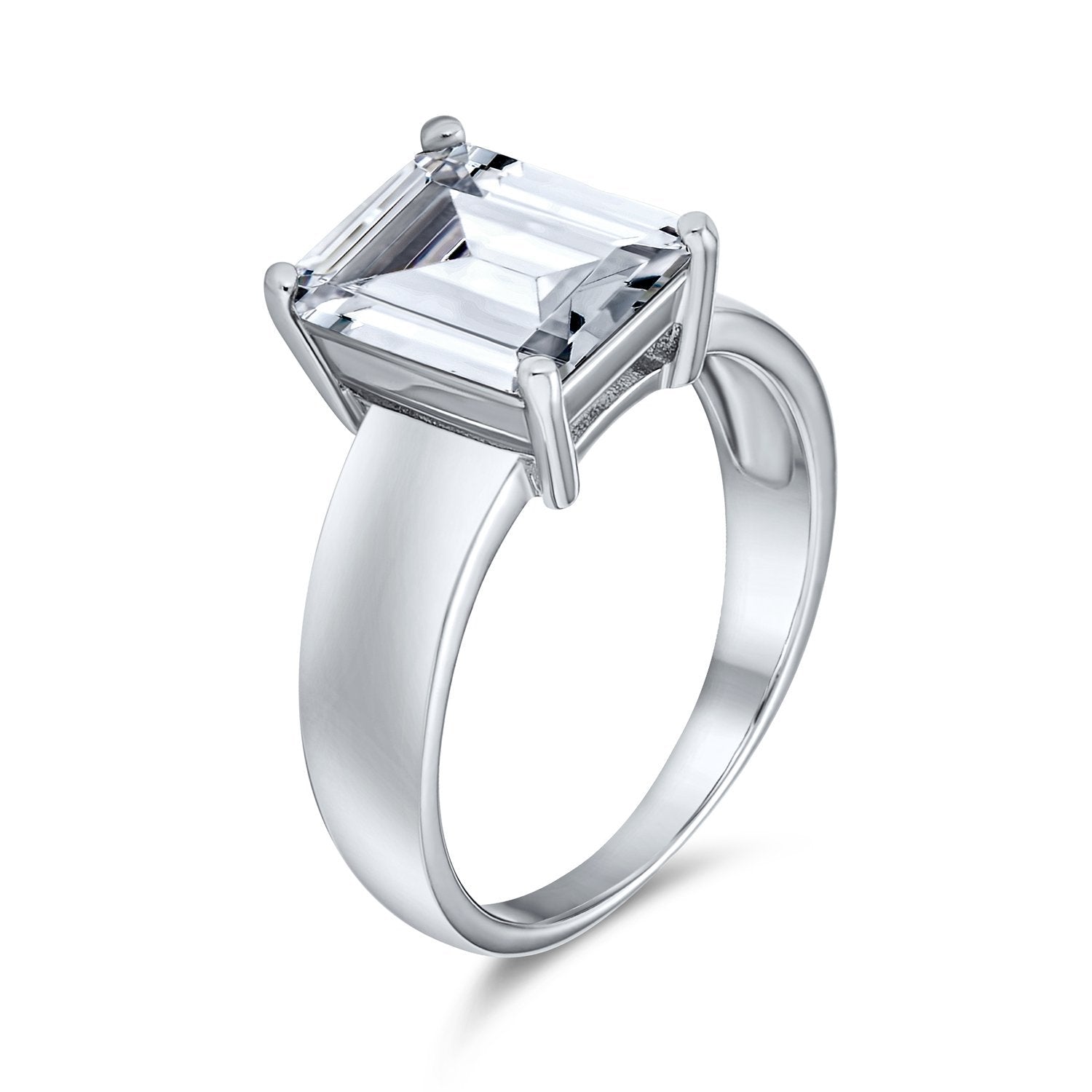 3CT Solitaire Radiant Emerald Cut CZ Engagement Ring Sterling Silver - Joyeria Lady