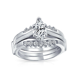 2.5CT Solitaire Marquise CZ Engagement Ring Set 925 Sterling Silver - Joyeria Lady