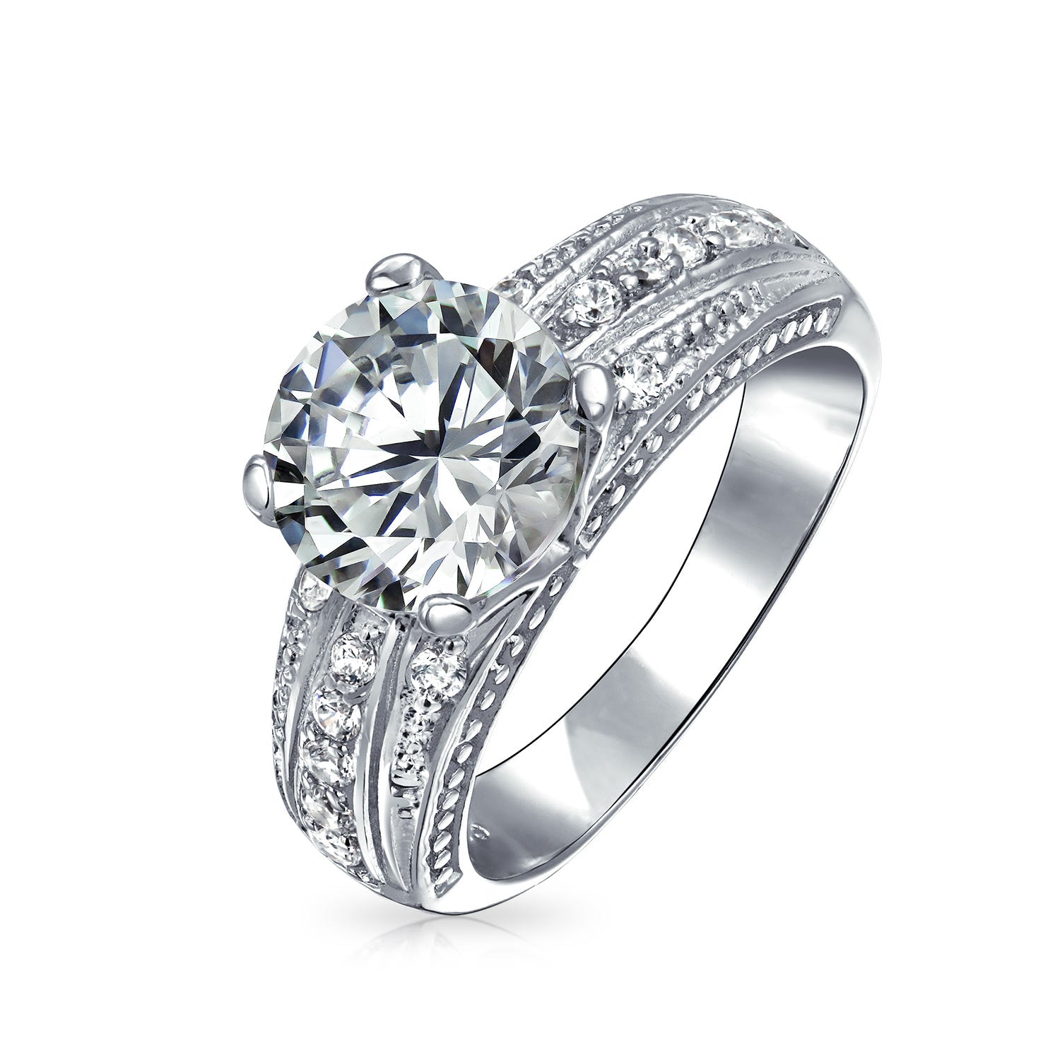 Vintage Style 3CT Round Brilliant Cut AAA CZ Solitaire Engagement Ring - Joyeria Lady