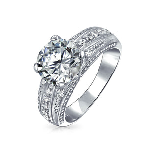 Vintage Style 3CT Round Brilliant Cut AAA CZ Solitaire Engagement Ring