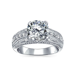 Vintage Style 3CT Round Brilliant Cut AAA CZ Solitaire Engagement Ring - Joyeria Lady