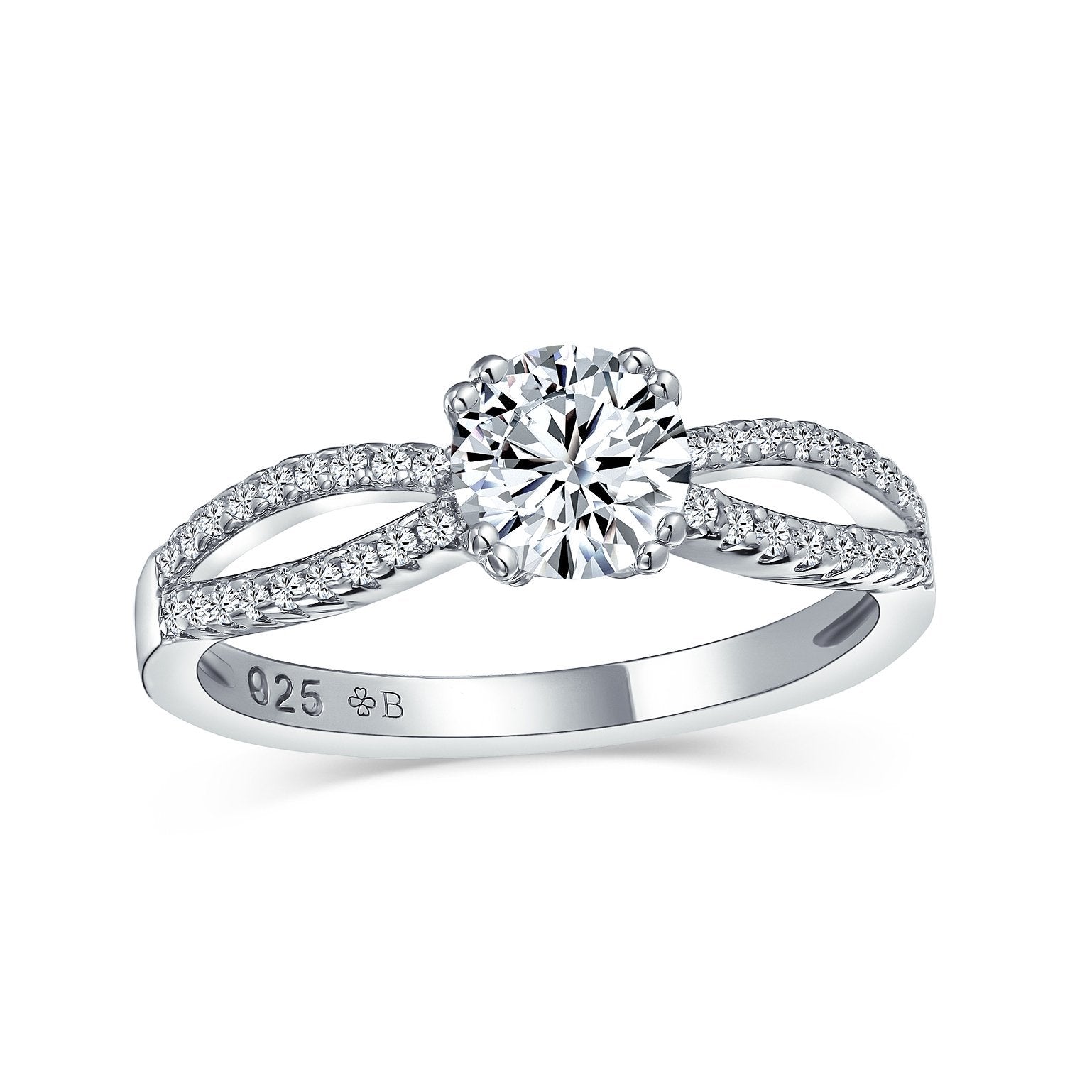 1CT Solitaire AAA CZ 925 Sterling Silver Engagement Ring Split Band - Joyeria Lady