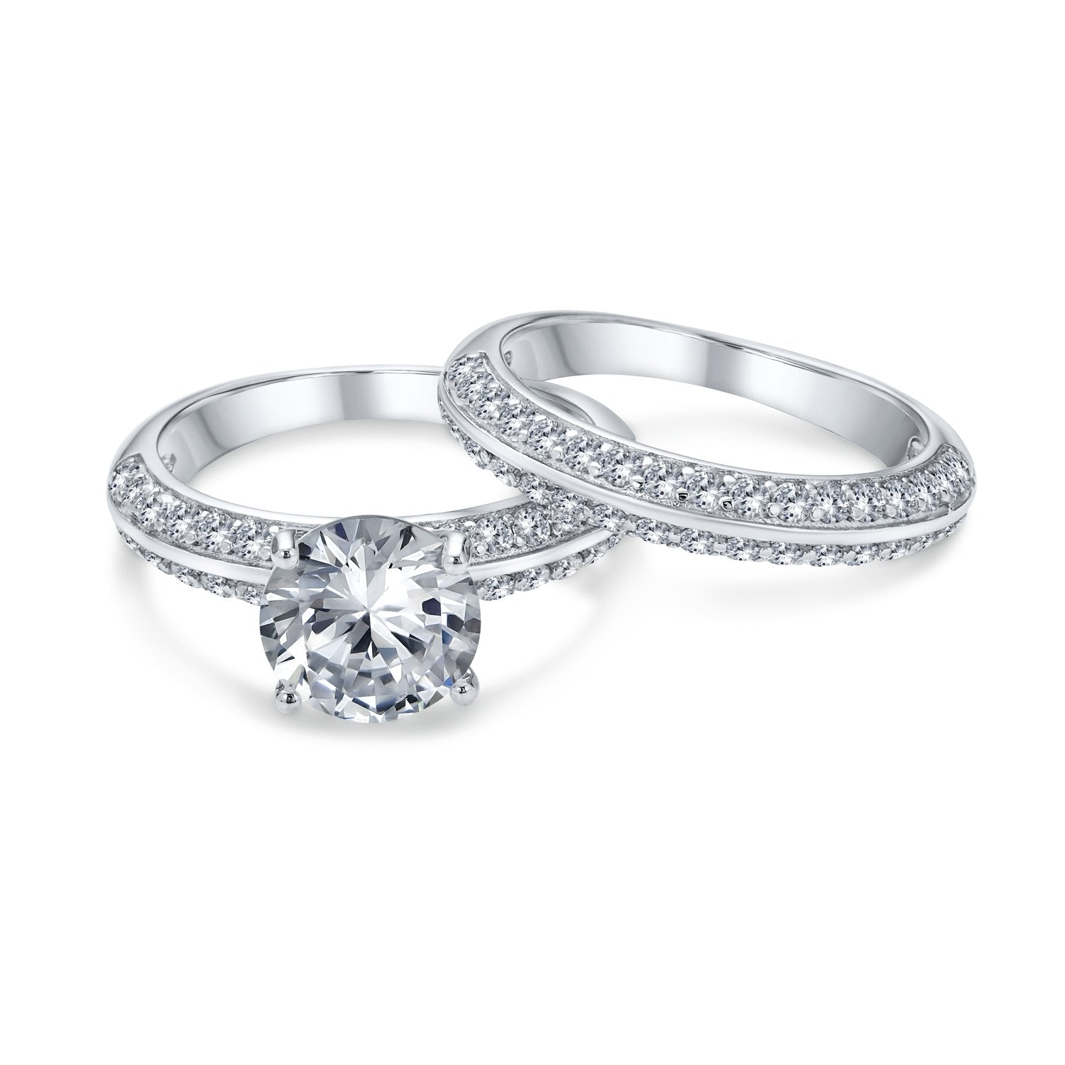 2.5CT Solitaire AAA CZ Engagement Wedding Ring Set 925 Sterling Silver - Joyeria Lady