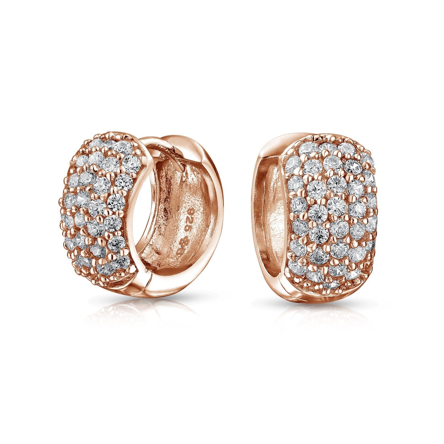 5 Five Row Wide Huggie Hoop Earrings Rose Gold Plated Sterling Silver - Joyeria Lady