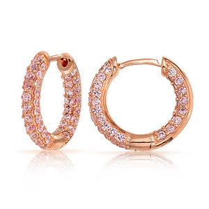 Pave Pink or Brown CZ Inside Out Tube Hoop Earrings - Joyeria Lady