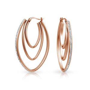 Pave Crystal Oval Boho Fashion Statement Big Hoop Earrings For Women