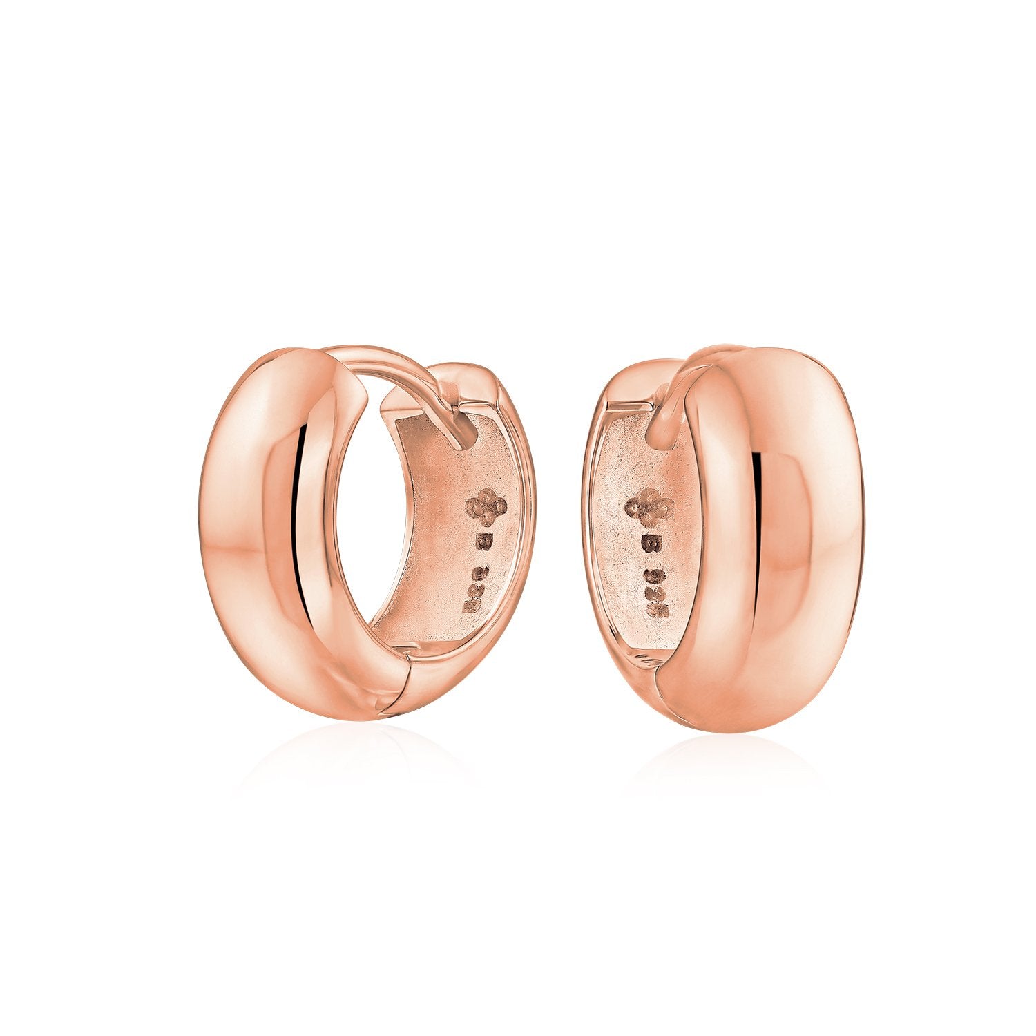 Dome Hinge Kpop Hoop Earrings Rose Gold Plated Sterling Silver - Joyeria Lady