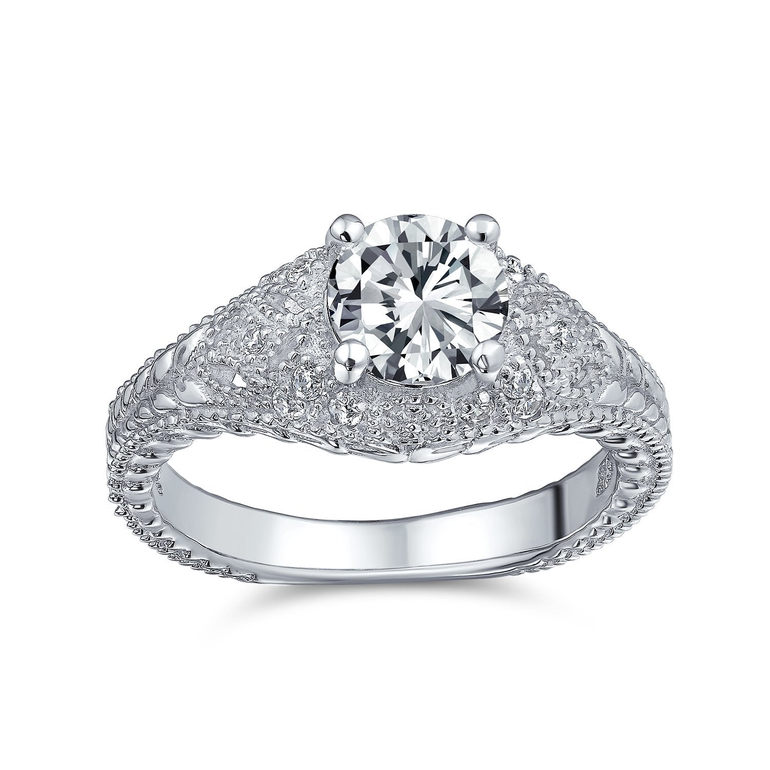 Solitaire Crown Mount Filigree CZ Engagement Ring 925 Sterling Silver - Joyeria Lady
