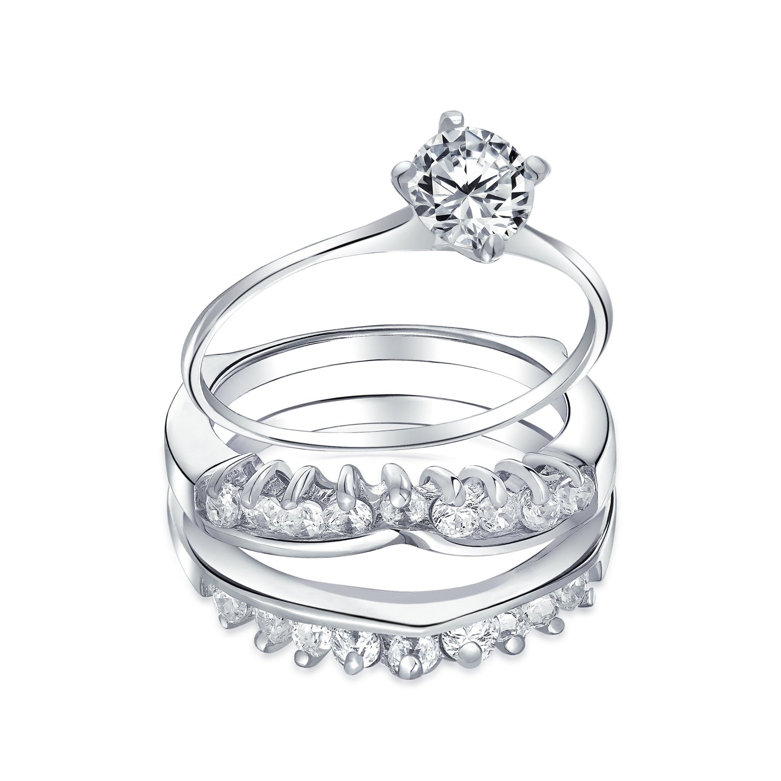 1CT Solitaire AAA CZ Inset Engagement Wedding Ring Set Sterling Silver - Joyeria Lady