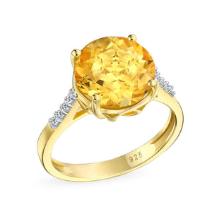 3CT Solitaire Zircon Yellow Citrine Topaz Ring Gold Plated Silver - Joyeria Lady