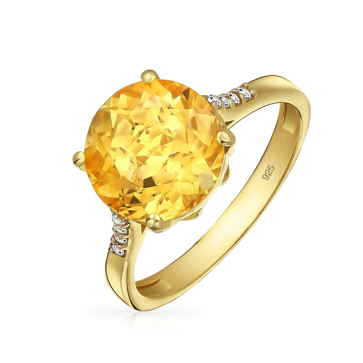 3CT Solitaire Zircon Yellow Citrine Topaz Ring Gold Plated Silver - Joyeria Lady