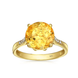 3CT Solitaire Zircon Yellow Citrine Topaz Ring Gold Plated Silver