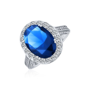 6CT Blue Imitation Sapphire AAA CZ Sterling Silver Engagement Ring