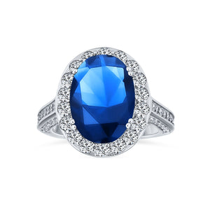 6CT Blue Imitation Sapphire AAA CZ Sterling Silver Engagement Ring - Joyeria Lady