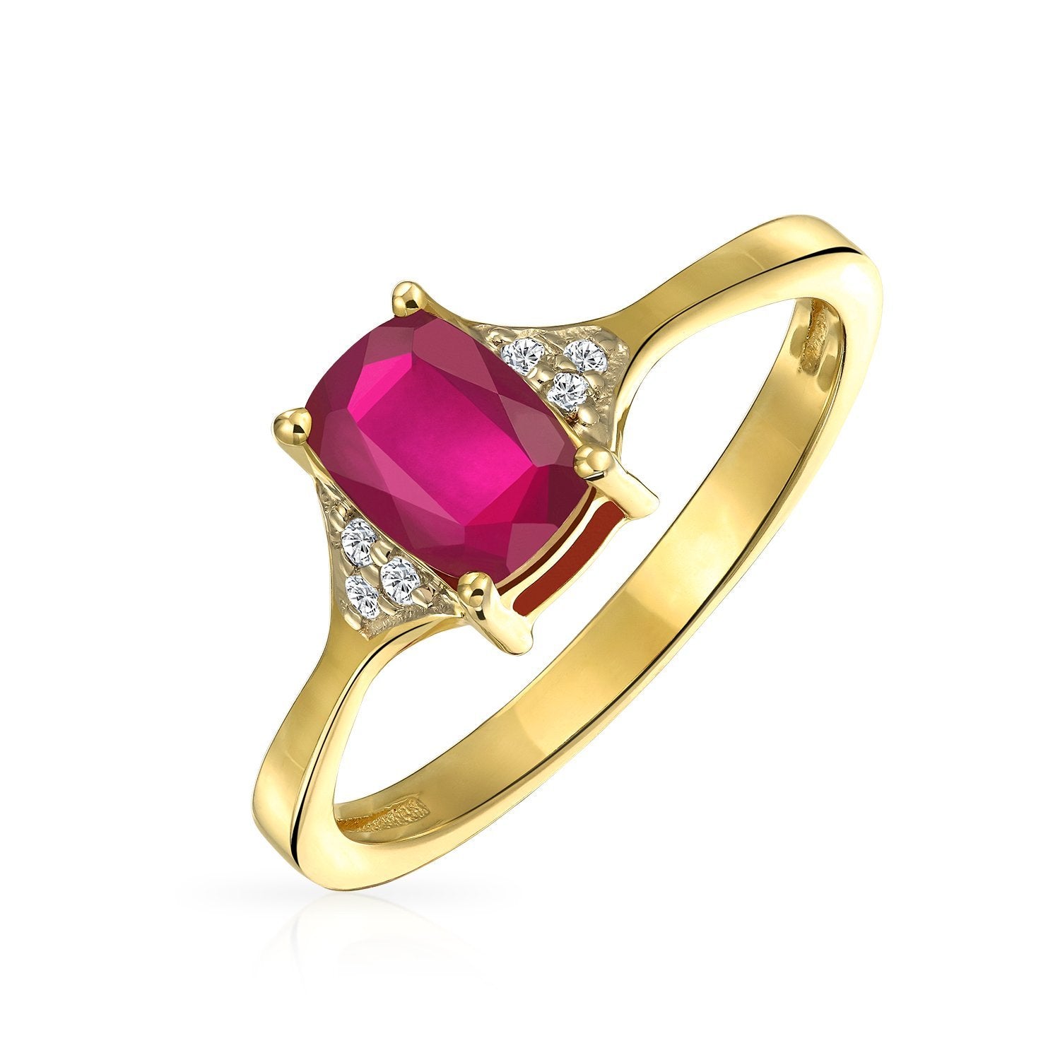 2.5CT Solitaire Emerald Cut Red Ruby Zircon Ring 14K Plated 925 Silver - Joyeria Lady