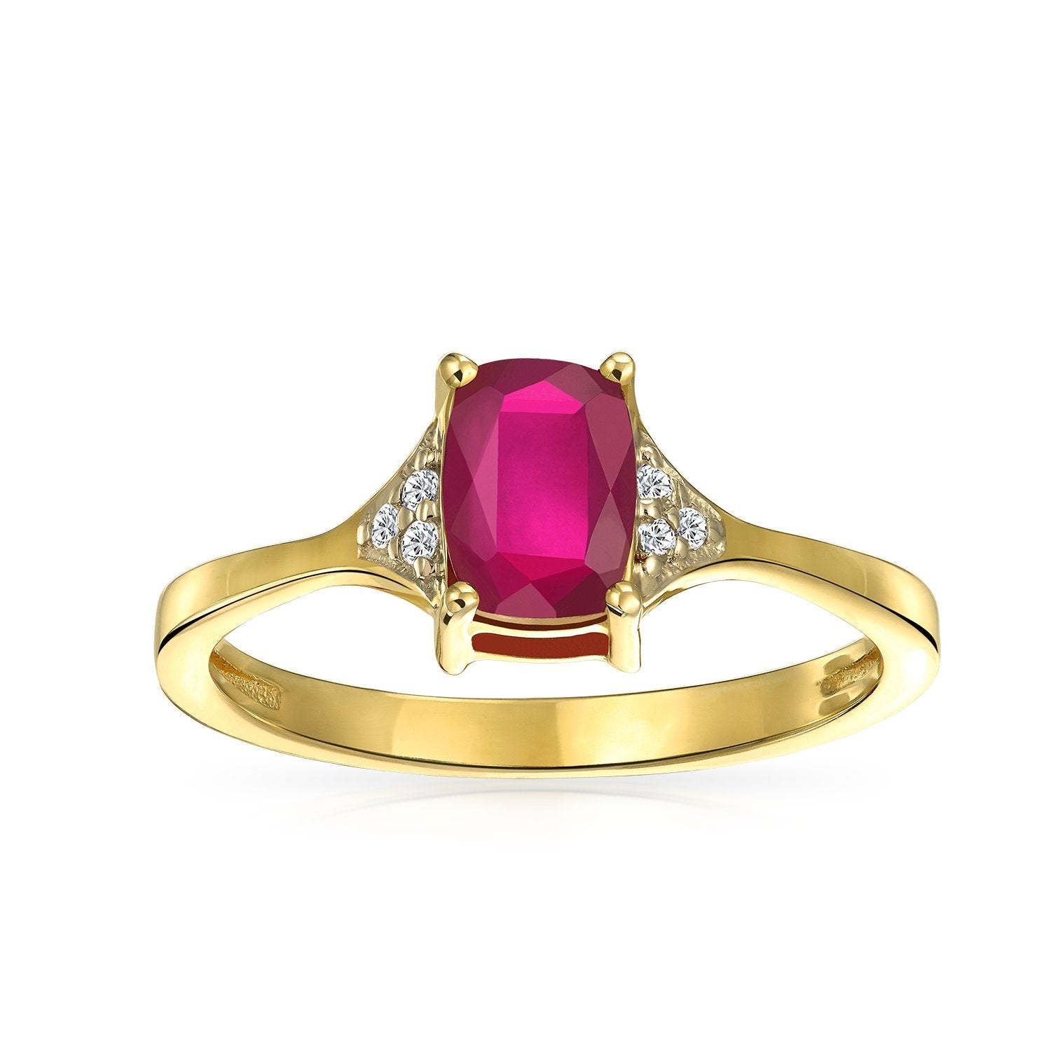 2.5CT Solitaire Emerald Cut Red Ruby Zircon Ring 14K Plated 925 Silver - Joyeria Lady