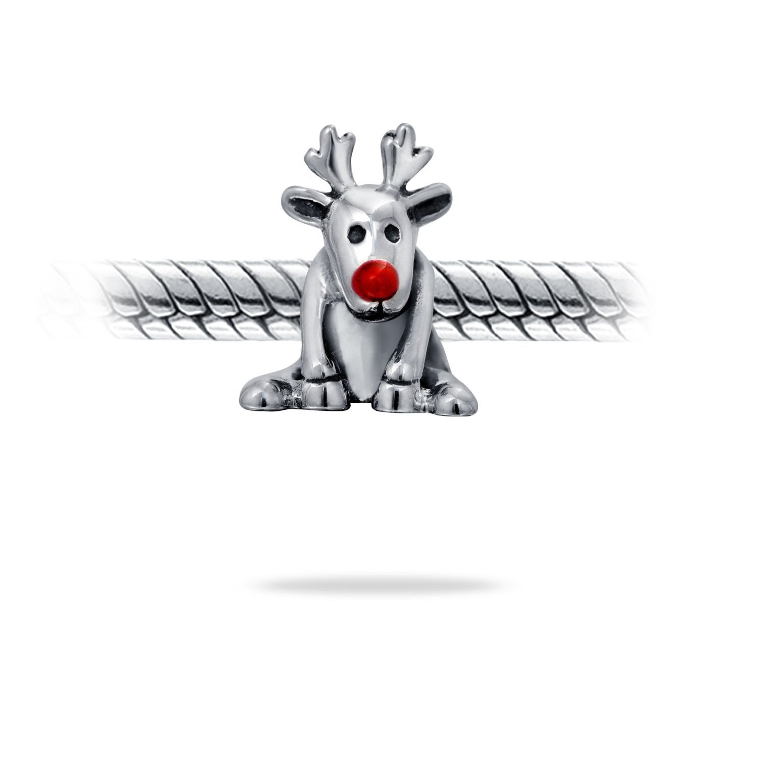 Christmas Rudolph Red Nose Reindeer Charm Bead 925 Sterling Silver - Joyeria Lady