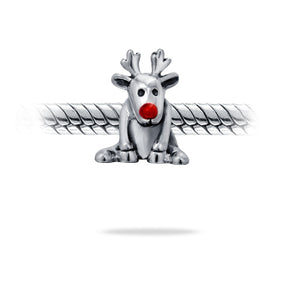 Christmas Rudolph Red Nose Reindeer Charm Bead 925 Sterling Silver