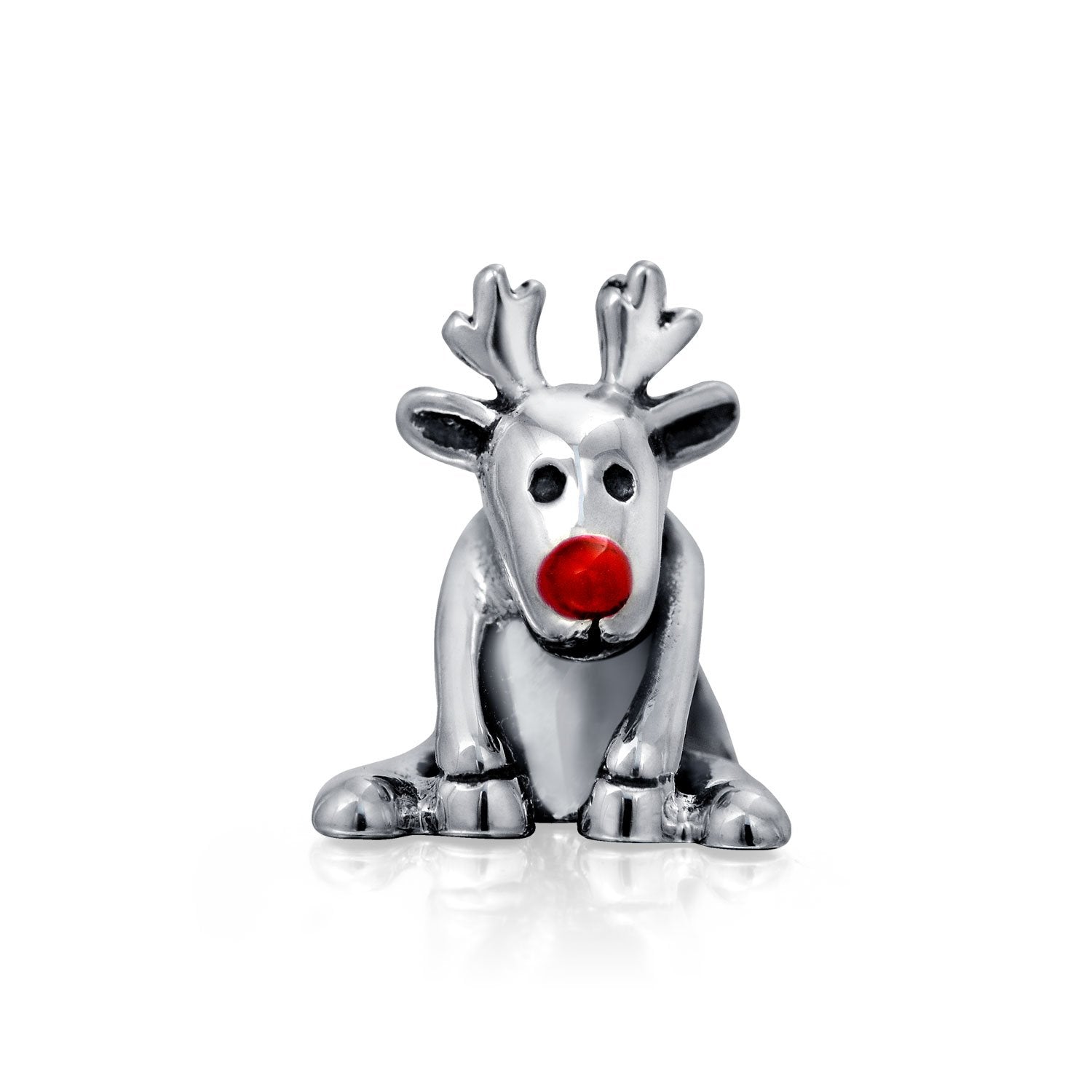 Christmas Rudolph Red Nose Reindeer Charm Bead 925 Sterling Silver - Joyeria Lady