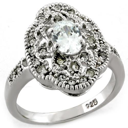 S03818 - Rhodium 925 Sterling Silver Ring with AAA Grade CZ  in Clear - Joyeria Lady