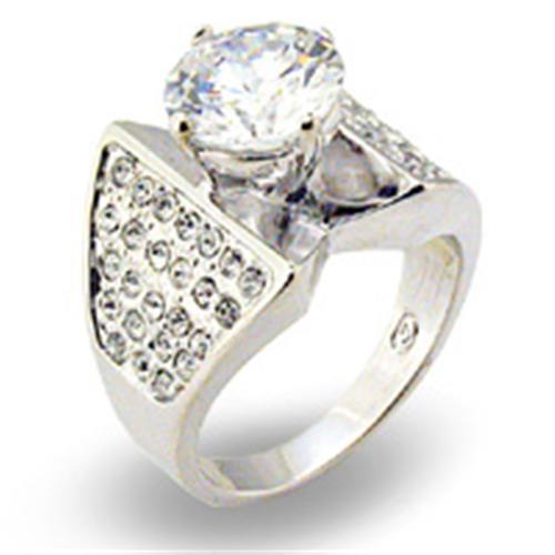 S22110 - Rhodium 925 Sterling Silver Ring with AAA Grade CZ  in Clear - Joyeria Lady