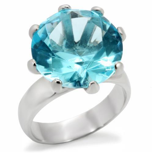 S412504 - Matte Silver 925 Sterling Silver Ring with Top Grade Crystal  in Sea Blue - Joyeria Lady