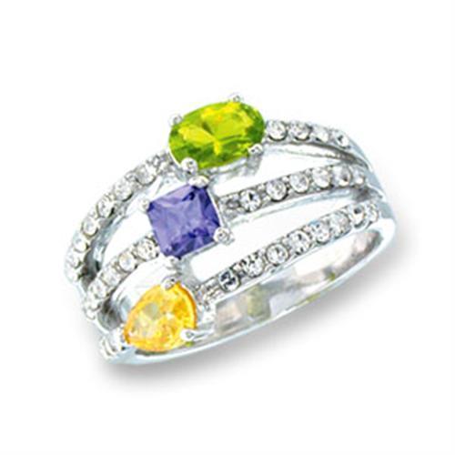 S43304 - Rhodium 925 Sterling Silver Ring with AAA Grade CZ  in Multi Color - Joyeria Lady