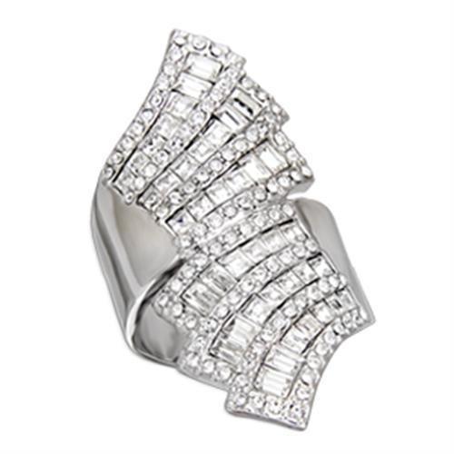 S54918 - Rhodium 925 Sterling Silver Ring with Top Grade Crystal  in Clear - Joyeria Lady