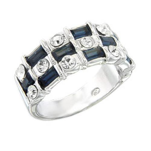 S55206 - Rhodium 925 Sterling Silver Ring with Top Grade Crystal  in Montana - Joyeria Lady
