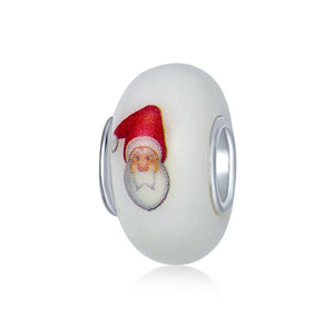 Holiday Christmas Santa Claus Murano Glass Bead Charm Sterling Silver - Joyeria Lady