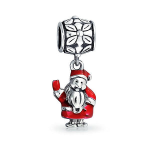 Christmas Red Santa Claus Dangle Charm Bead 925 Sterling Silver - Joyeria Lady
