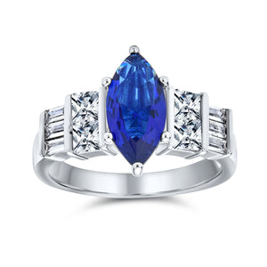 3CT CZ Royal Blue Marquise Solitaire Engagement Ring Sterling Silver - Joyeria Lady