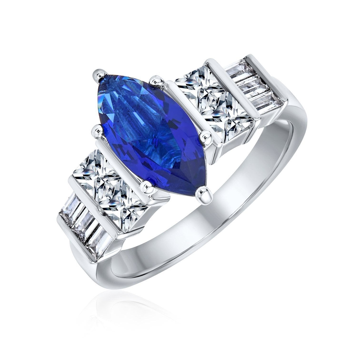 3CT CZ Royal Blue Marquise Solitaire Engagement Ring Sterling Silver - Joyeria Lady