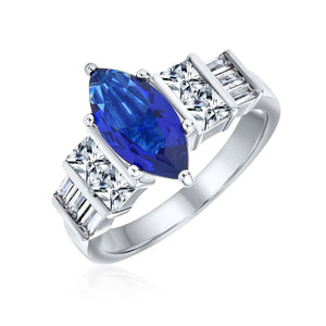3CT CZ Royal Blue Marquise Solitaire Engagement Ring Sterling Silver
