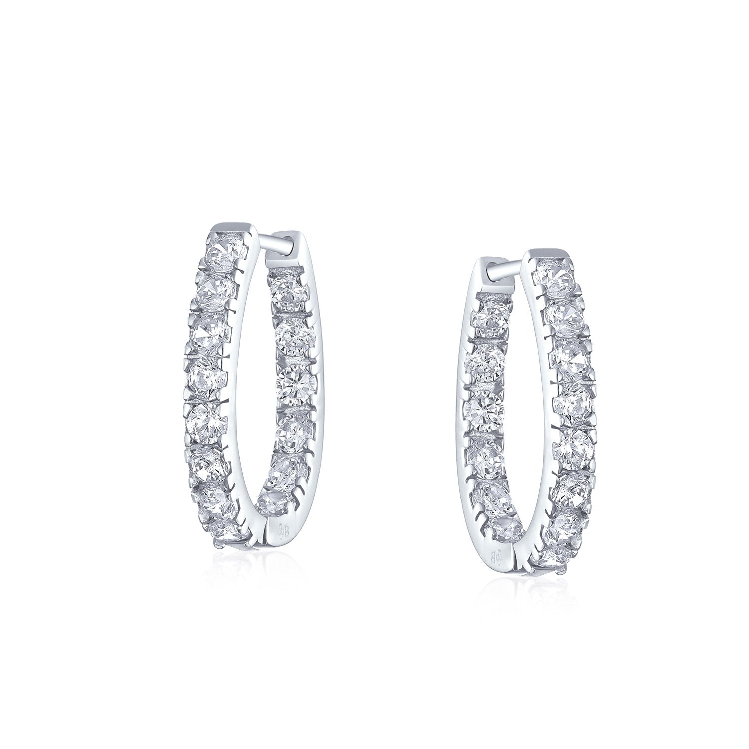 Oval shape Inside Out Channel Set CZ Hoop Earrings OF Sterling Silver - Joyeria Lady