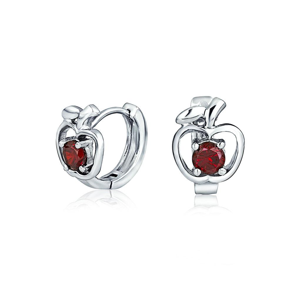 Red CZ Apple Of My Eye Hoop Earrings Cubic Zirconia Sterling Silver - Joyeria Lady