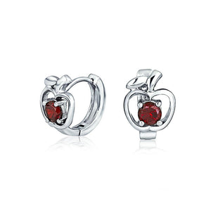 Red CZ Apple Of My Eye Hoop Earrings Cubic Zirconia Sterling Silver - Joyeria Lady
