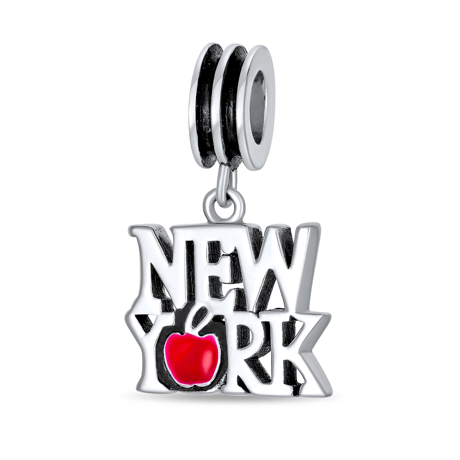 I Love New York Red Heart Travel Dangle Charm Bead Sterling Silver - Joyeria Lady