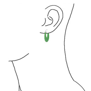 Green Jade Round Oval Hoop Earrings 925 Sterling Silver .75 Inch Dia