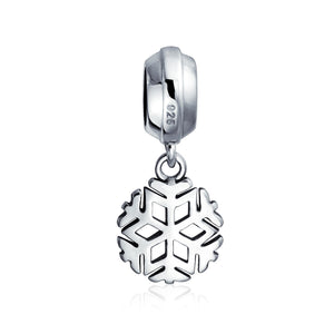 Holiday Winter Snowflake Shape Charm Bead 925 Sterling Silver