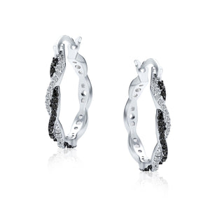 Black Spiral Infinity Twist Pave CZ Prom Hoop Earrings Silver Plated