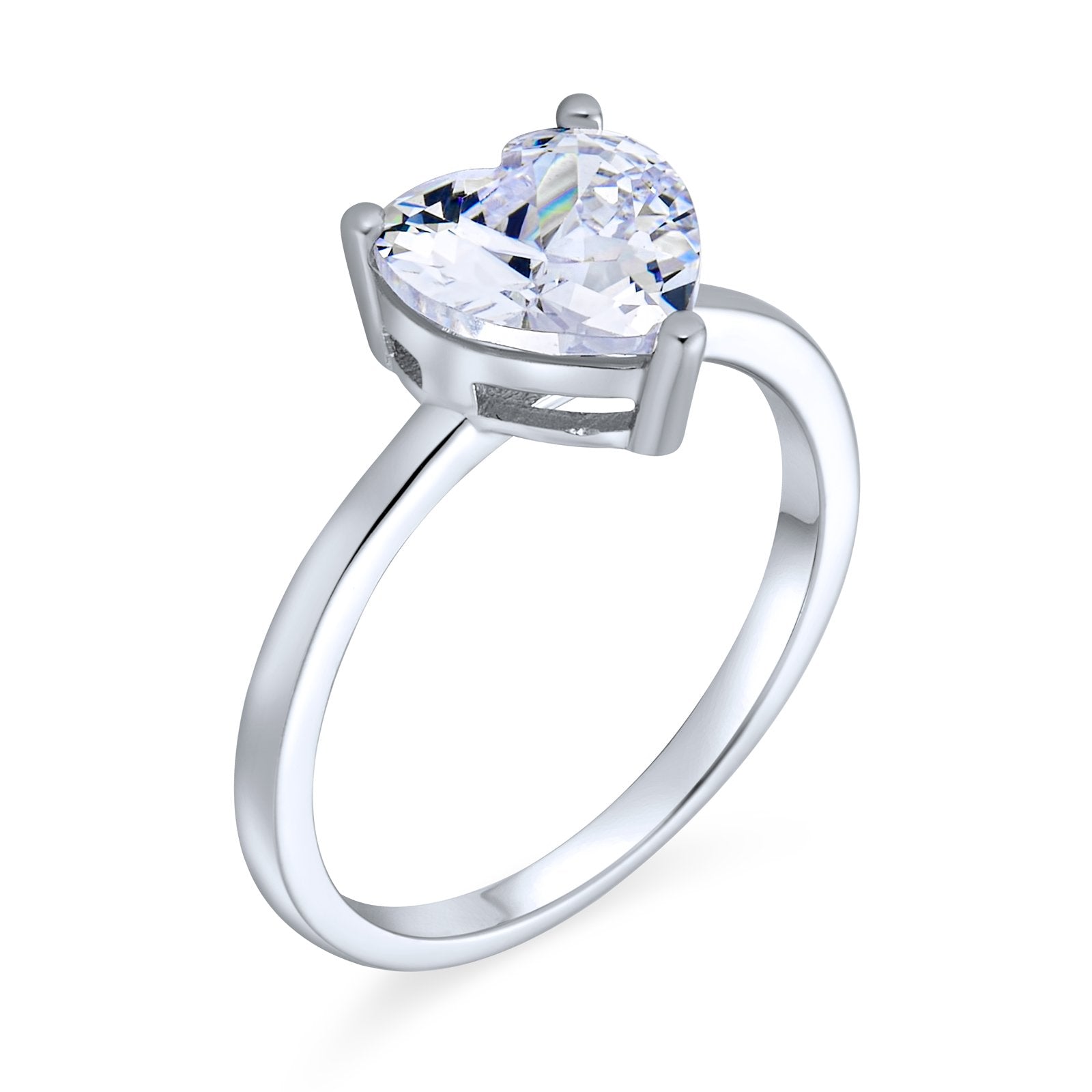 2CT AAA CZ Solitaire Heart Engagement Ring Band Ring Sterling Silver - Joyeria Lady