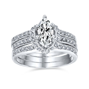 2CT Solitaire Marquise AAA CZ Engagement Ring Set Sterling Silver - Joyeria Lady