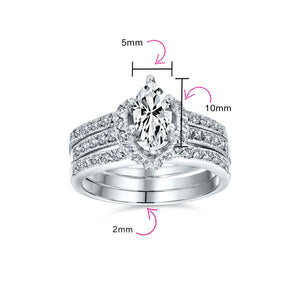 2CT Solitaire Marquise AAA CZ Engagement Ring Set Sterling Silver