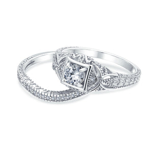 1CT AAA CZ Vintage Engagement Wedding Ring Set Sterling