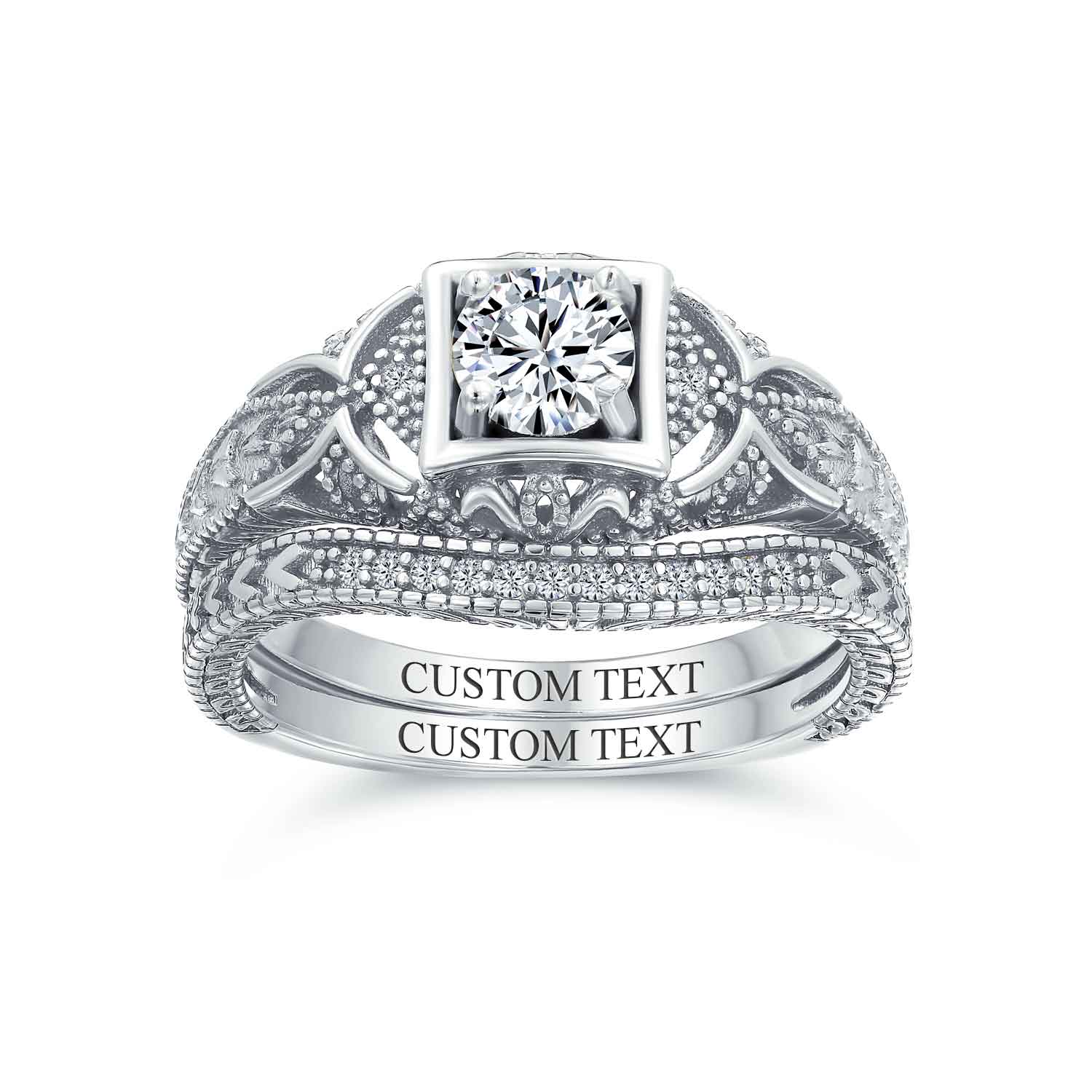 1CT AAA CZ Vintage Engagement Wedding Ring Set Sterling - Joyeria Lady, image size:1500x1500