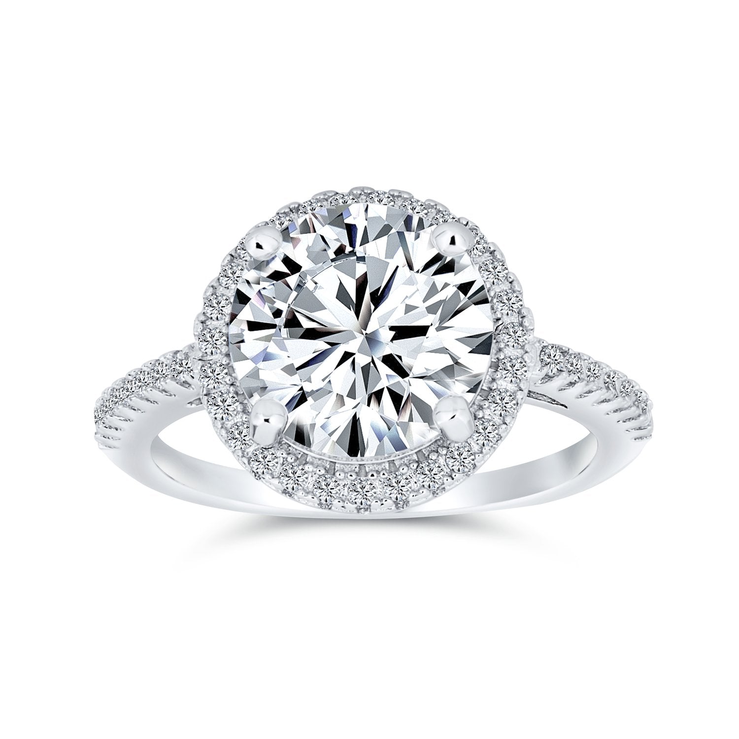 3CT Solitaire AAA CZ Halo Engagement Ring Band 925 Sterling Silver - Joyeria Lady