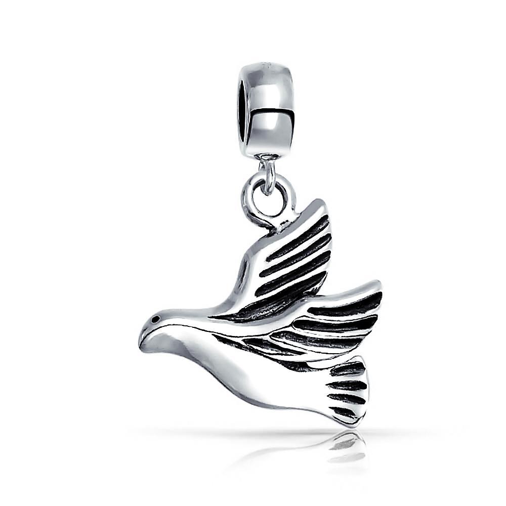 World Peace Dove Love Bird Dangle Charm Bead 925 Sterling Silver - Joyeria Lady