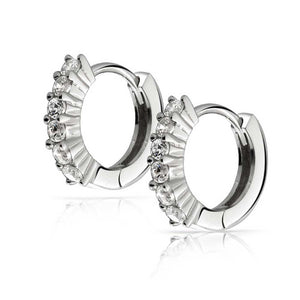 Solitaire CZ Kpop Huggie Hoop Earrings Cubic Zirconia Sterling Silver
